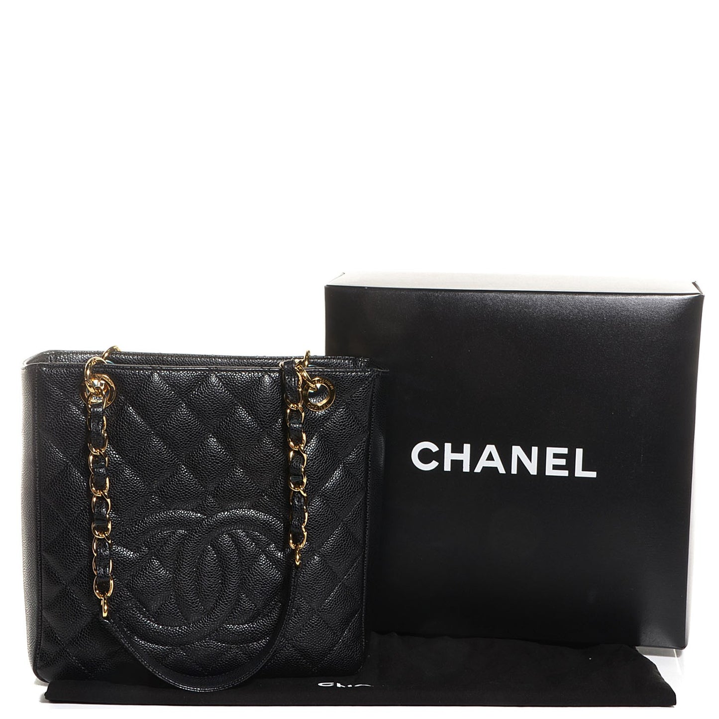 Caviar Quilted Petit Shopping Tote PST Black
