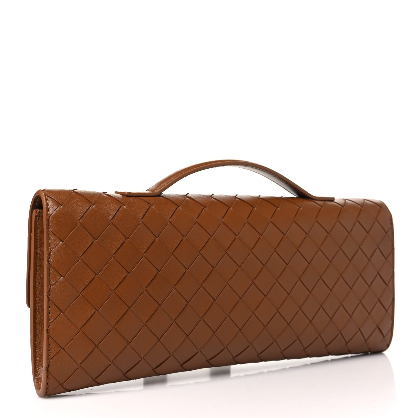 Nappa Intrecciato Long Andiamo Top Handle Clutch Cognac