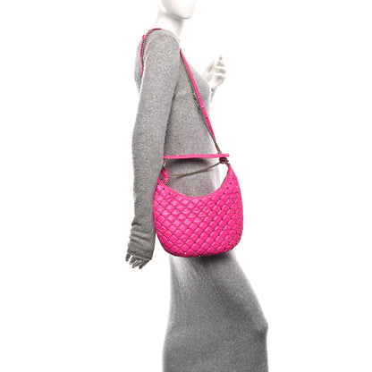 Valentino Garavani Nappa Small Rockstud Spike Hobo Fuxia 2 of 9