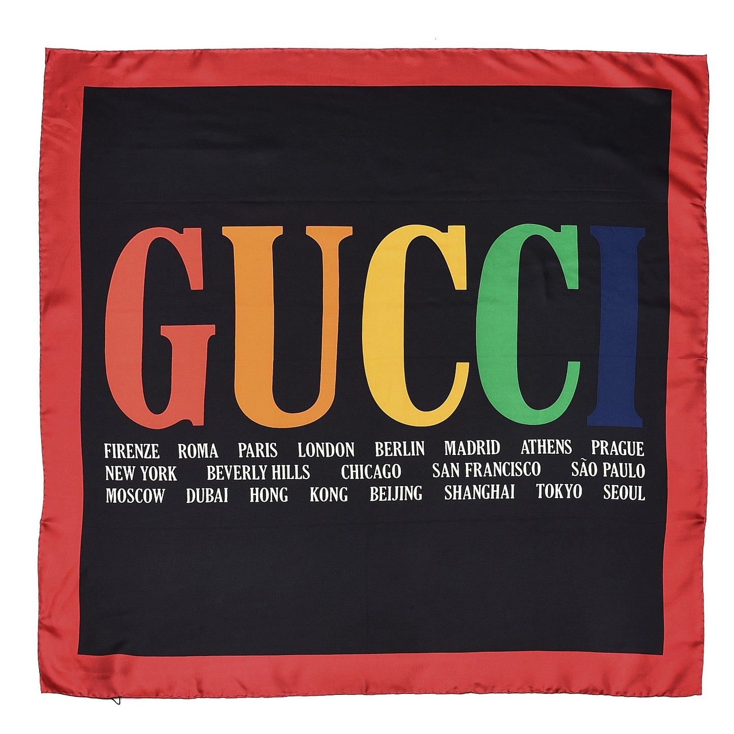 Silk Gucci Multiworld Square Scarf Black Multicolor
