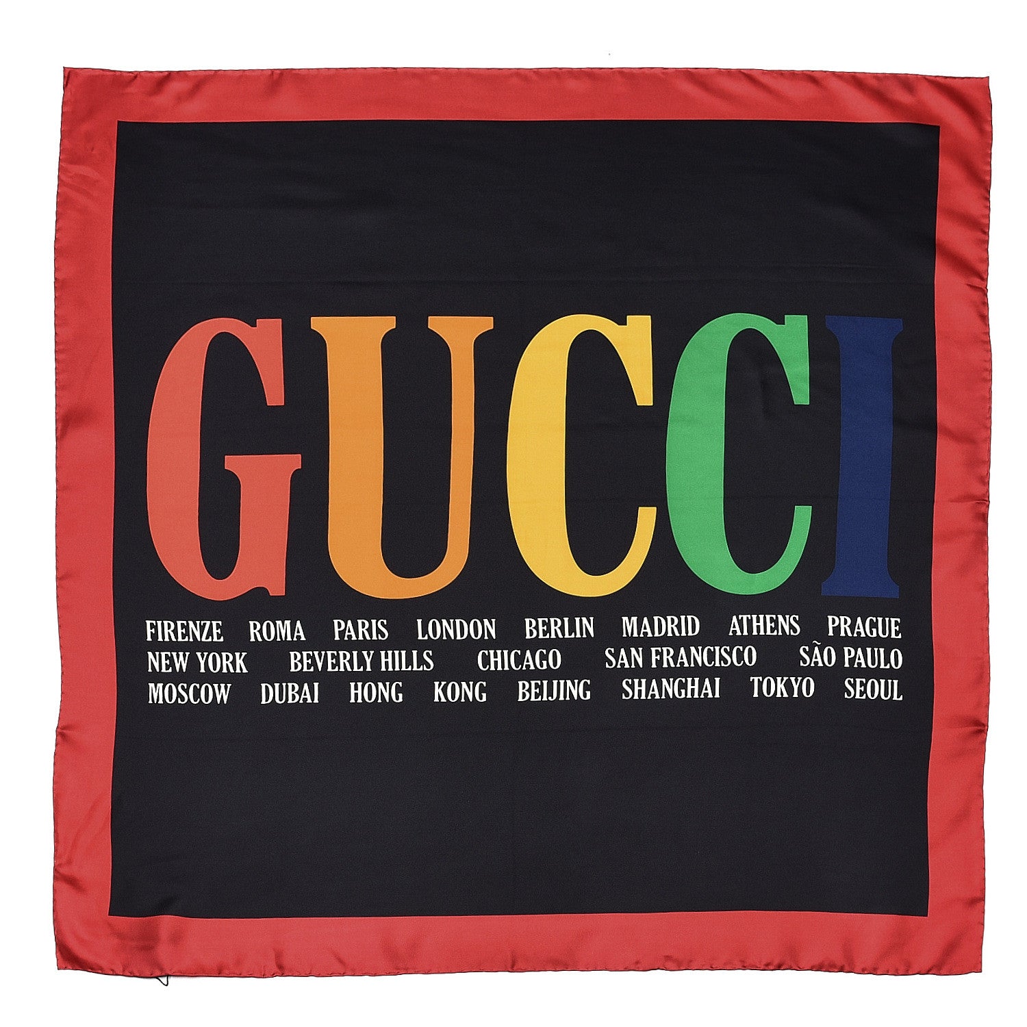 Gucci Silk Gucci Multiworld Square Scarf Black Multicolor 1 of 4