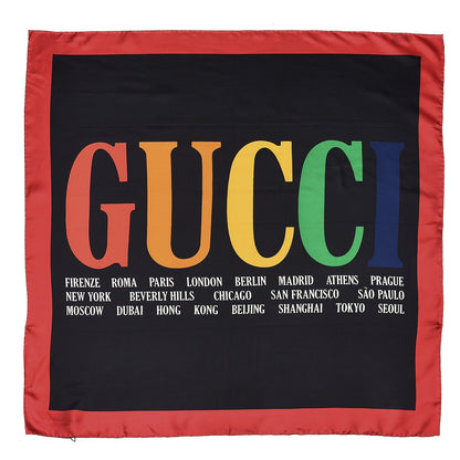 Gucci Silk Gucci Multiworld Square Scarf Black Multicolor 1 of 4