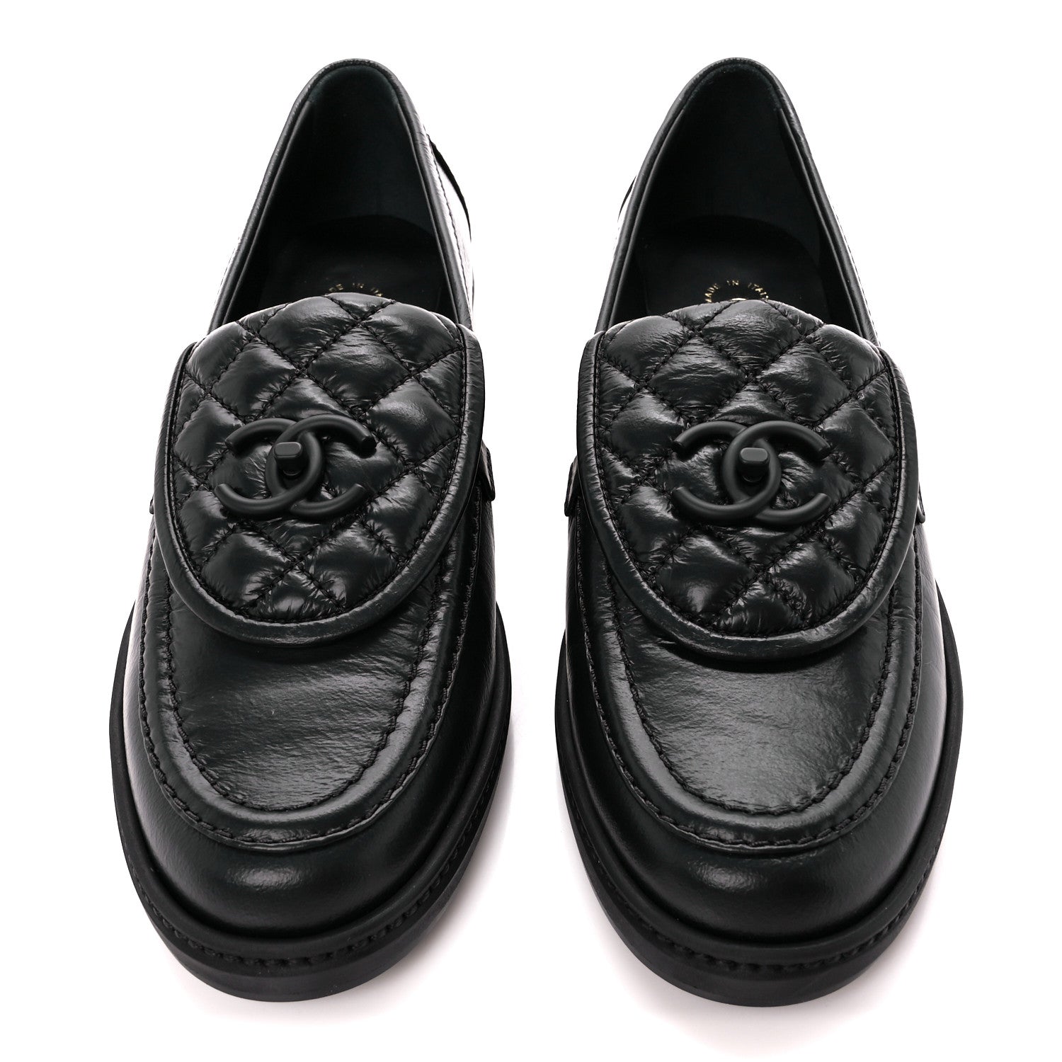 Chanel Crumpled Shiny Lambskin Quilted CC Turnlock Loafers 40 So Black 2 of 9