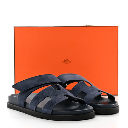 Hermes Suede Goatskin Womens Chypre Sandals 38.5 Bleu Celeste 10 of 10