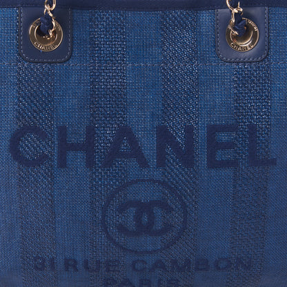 Chanel Mixed Fibers Striped Small Deauville Tote Navy Blue 8 of 10