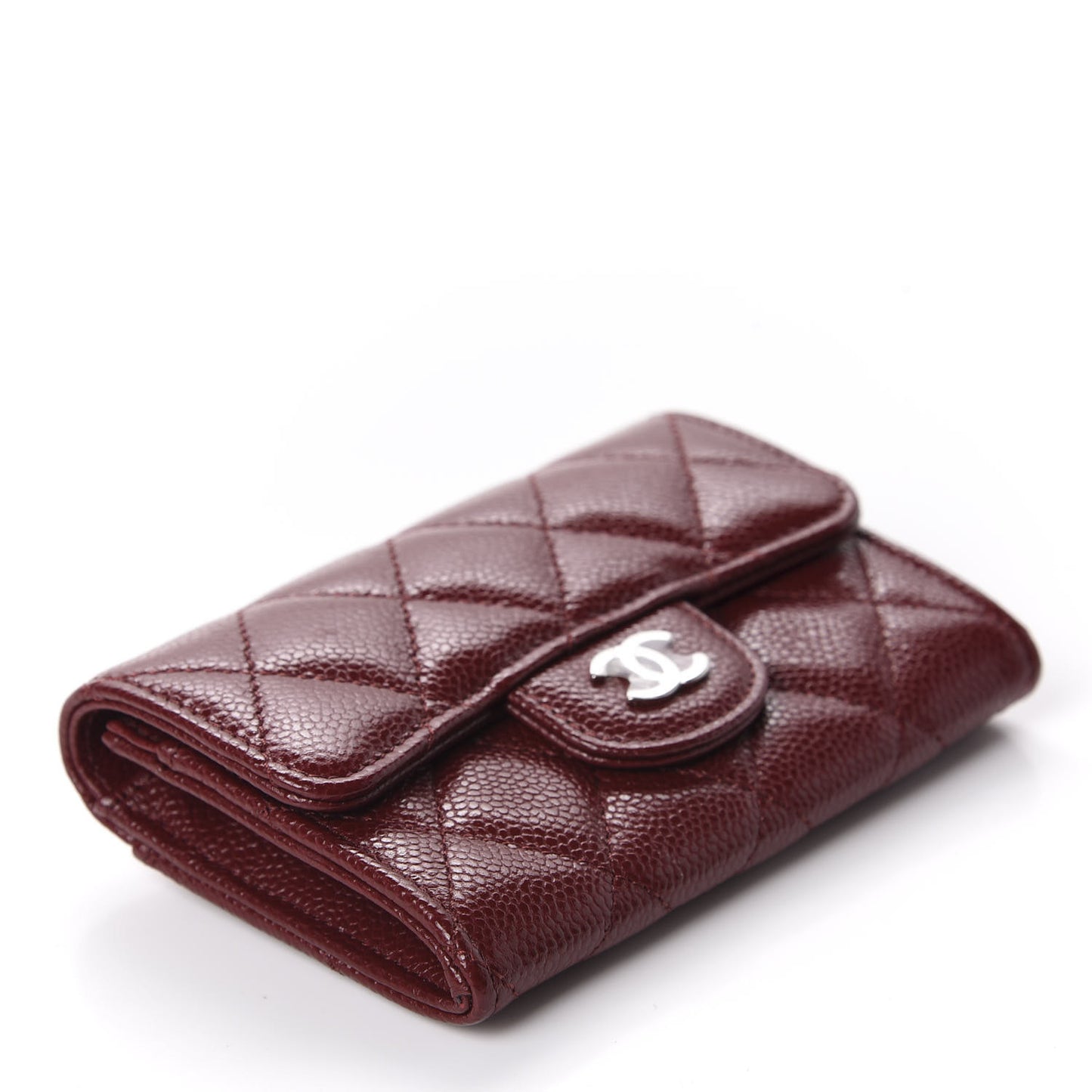 Caviar Quilted Flap Card Holder Wallet Dark Red