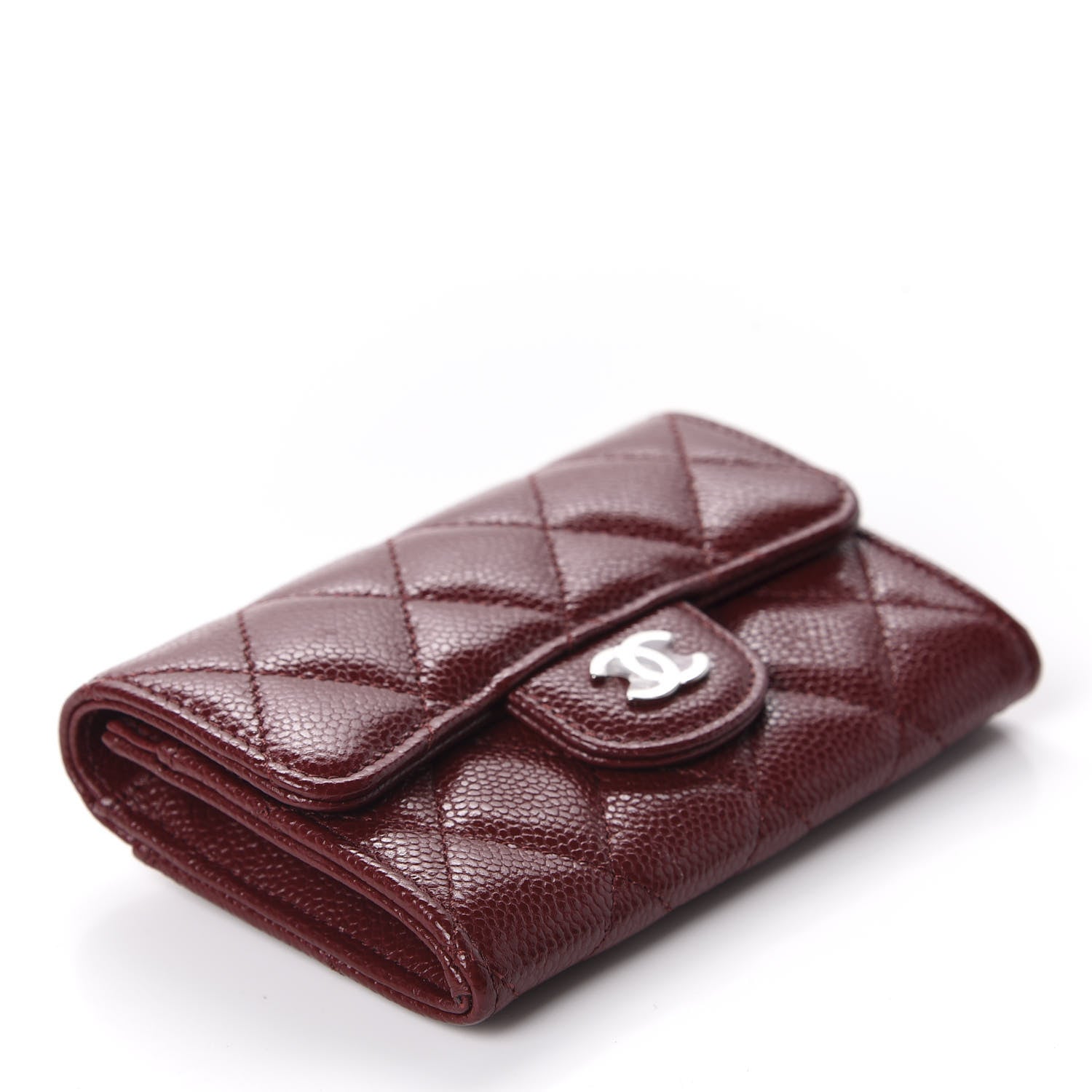 Chanel Caviar Quilted Flap Card Holder Wallet Dark Red 4 of 9
