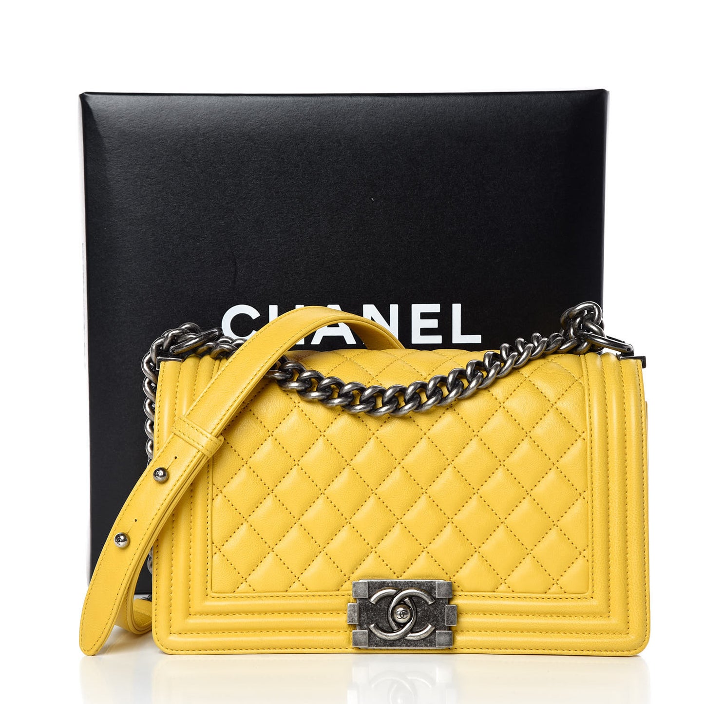 Calfskin Quilted Medium Boy Flap Yellow