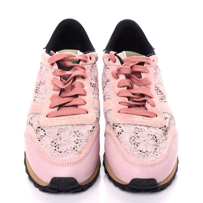 Valentino Garavani Macrame Lace Suede Womens Rockrunner Sneakers 41 Water Rose Multicolor 5 of 10