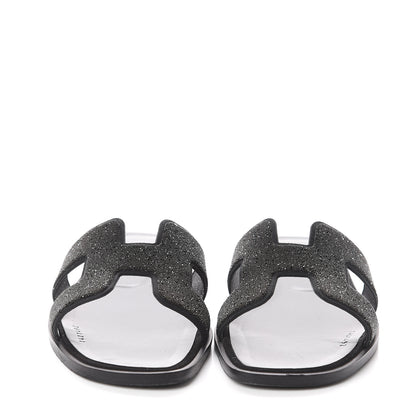Hermes Suede Goatskin Crystal Powder Oran Sandals 37 Black 2 of 6