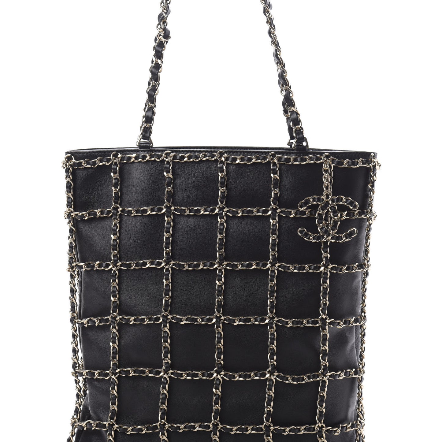 Lambskin Large Shopping Chain Tote Black