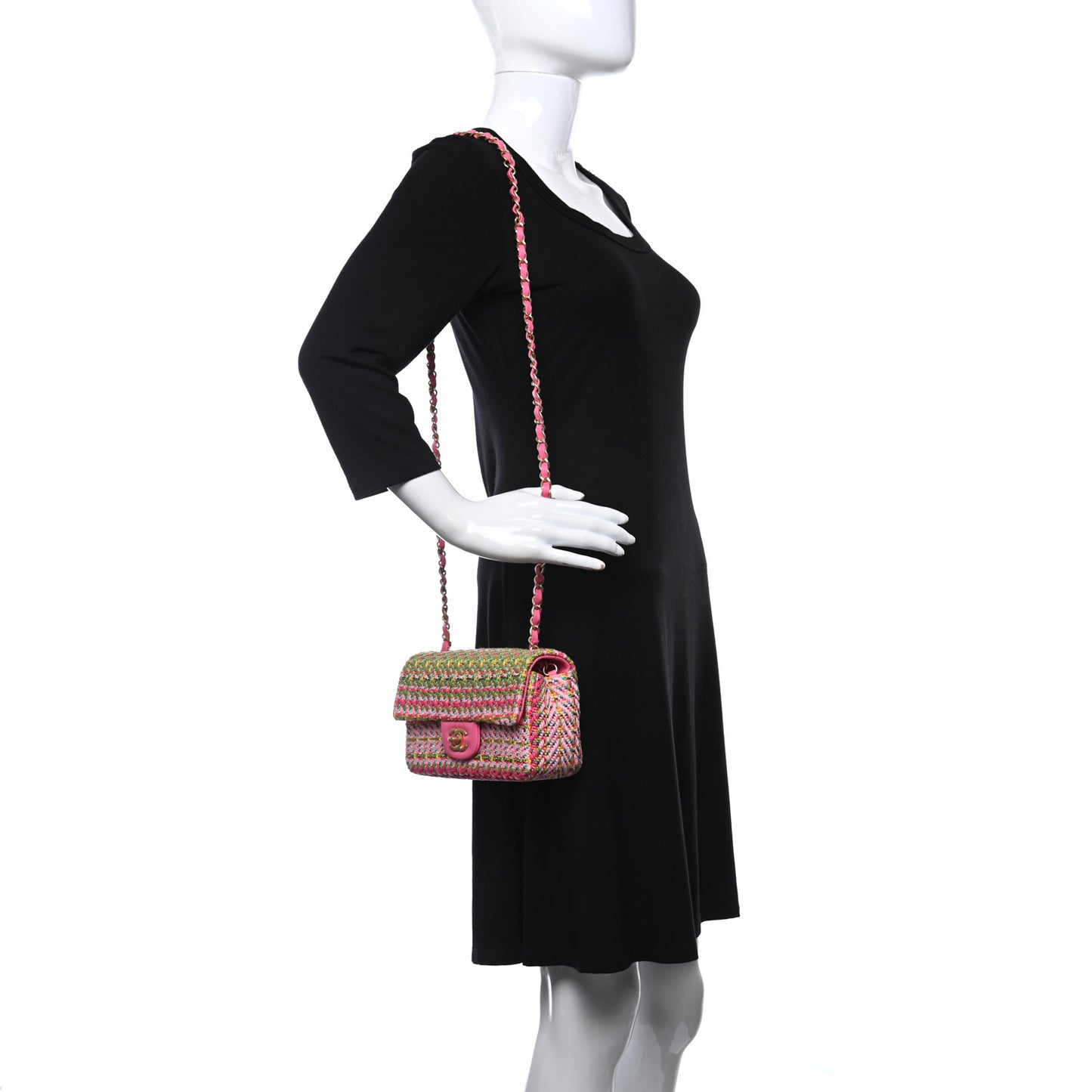 Cotton Mixed Fibers Woven Mini Rectangular Flap Pink Green