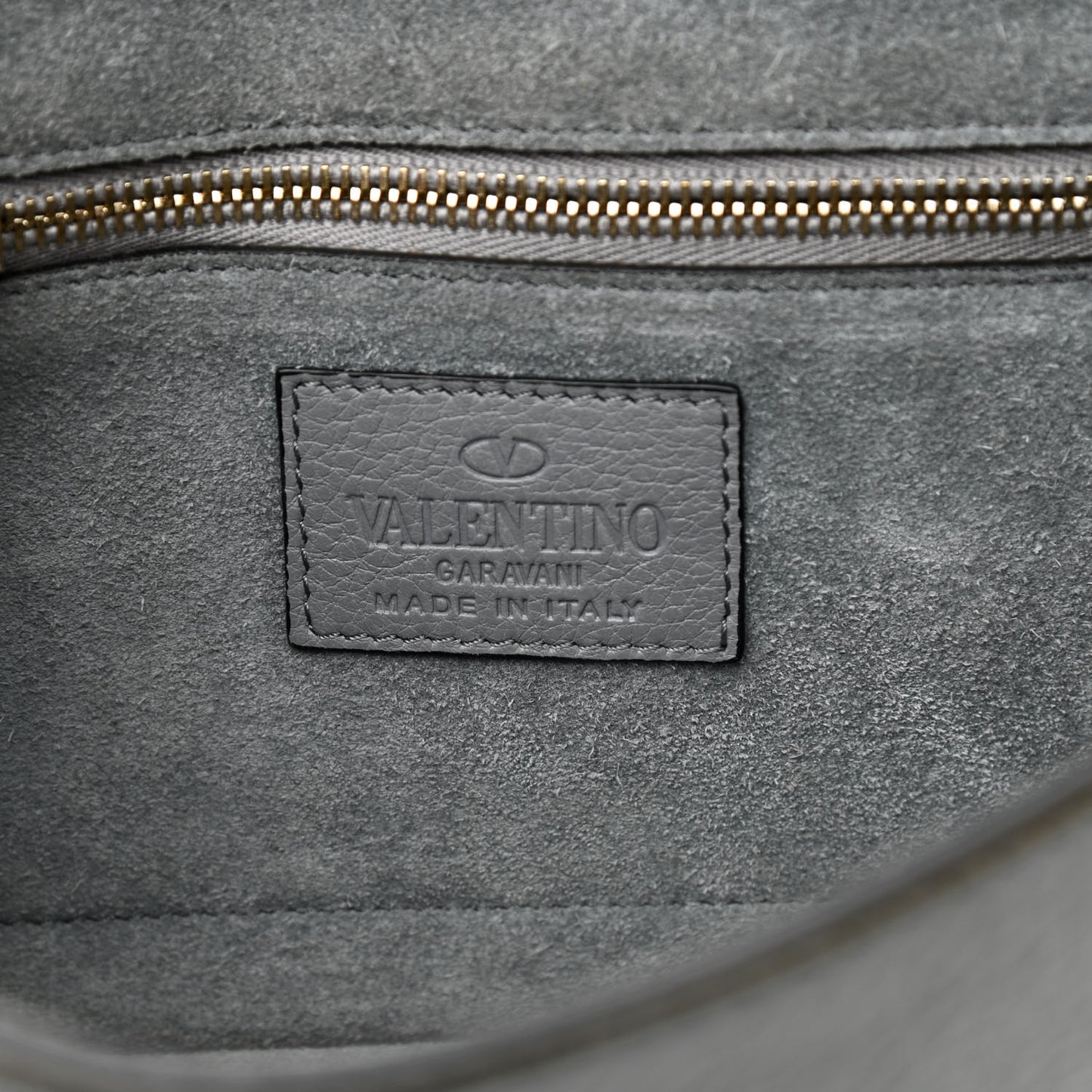 Pebbled Calfskin Small Glam Lock Rockstud Flap Gray