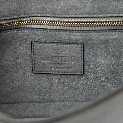 Valentino Garavani Pebbled Calfskin Small Glam Lock Rockstud Flap Gray 6 of 13