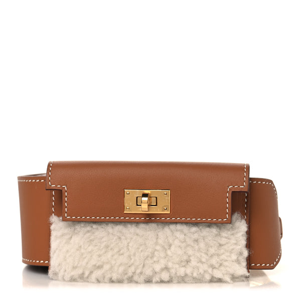 Hermes Swift Shearling Kelly Pocket Plush Shoulder Strap Gold