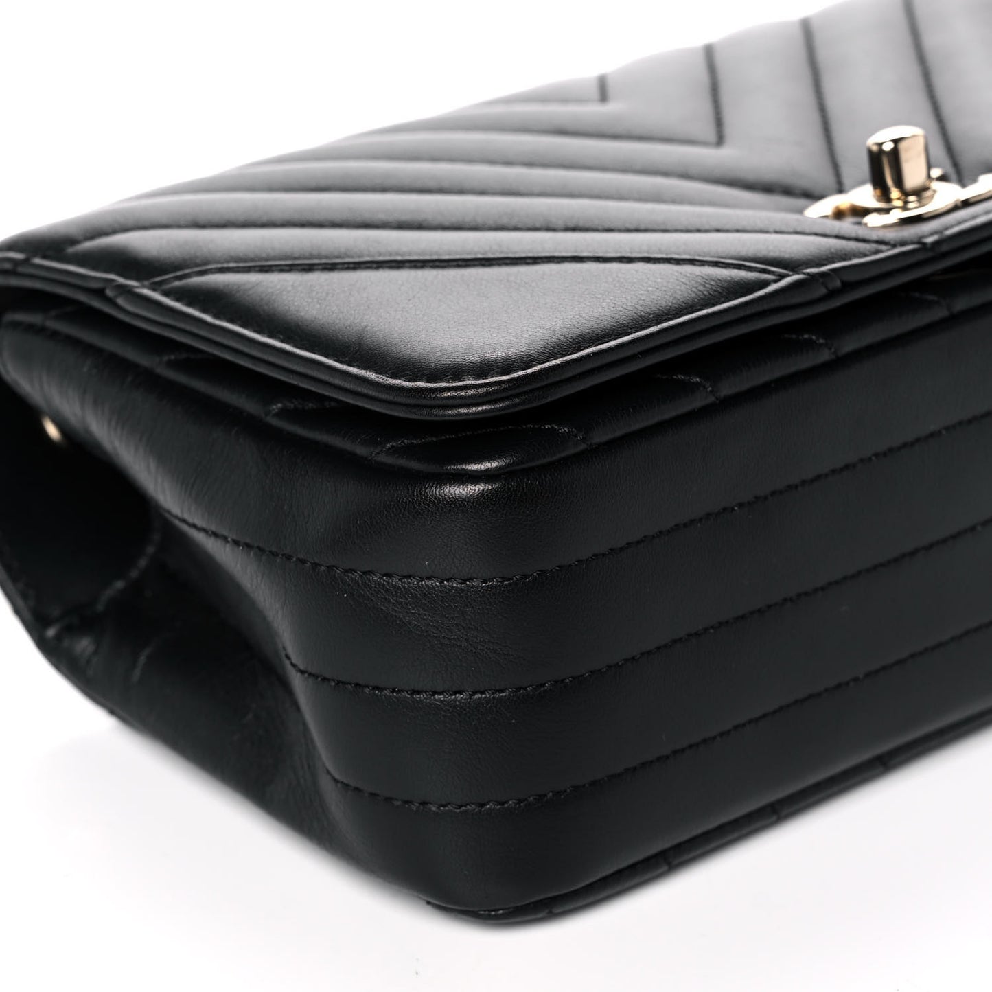 Calfskin Chevron Quilted Mini Statement Flap Black