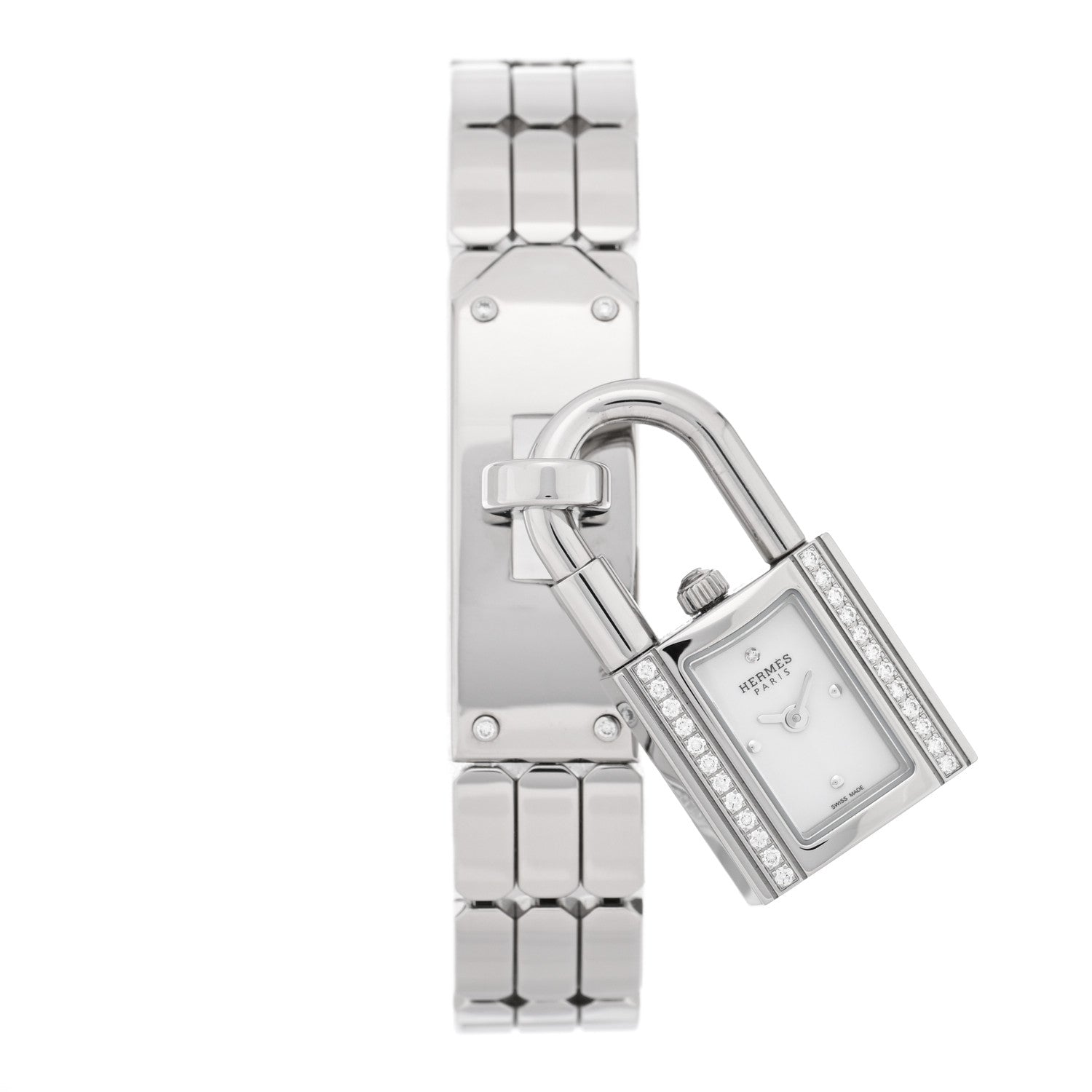 Hermes Stainless Steel Diamond 16mm Kelly Quartz Watch 1 of 5