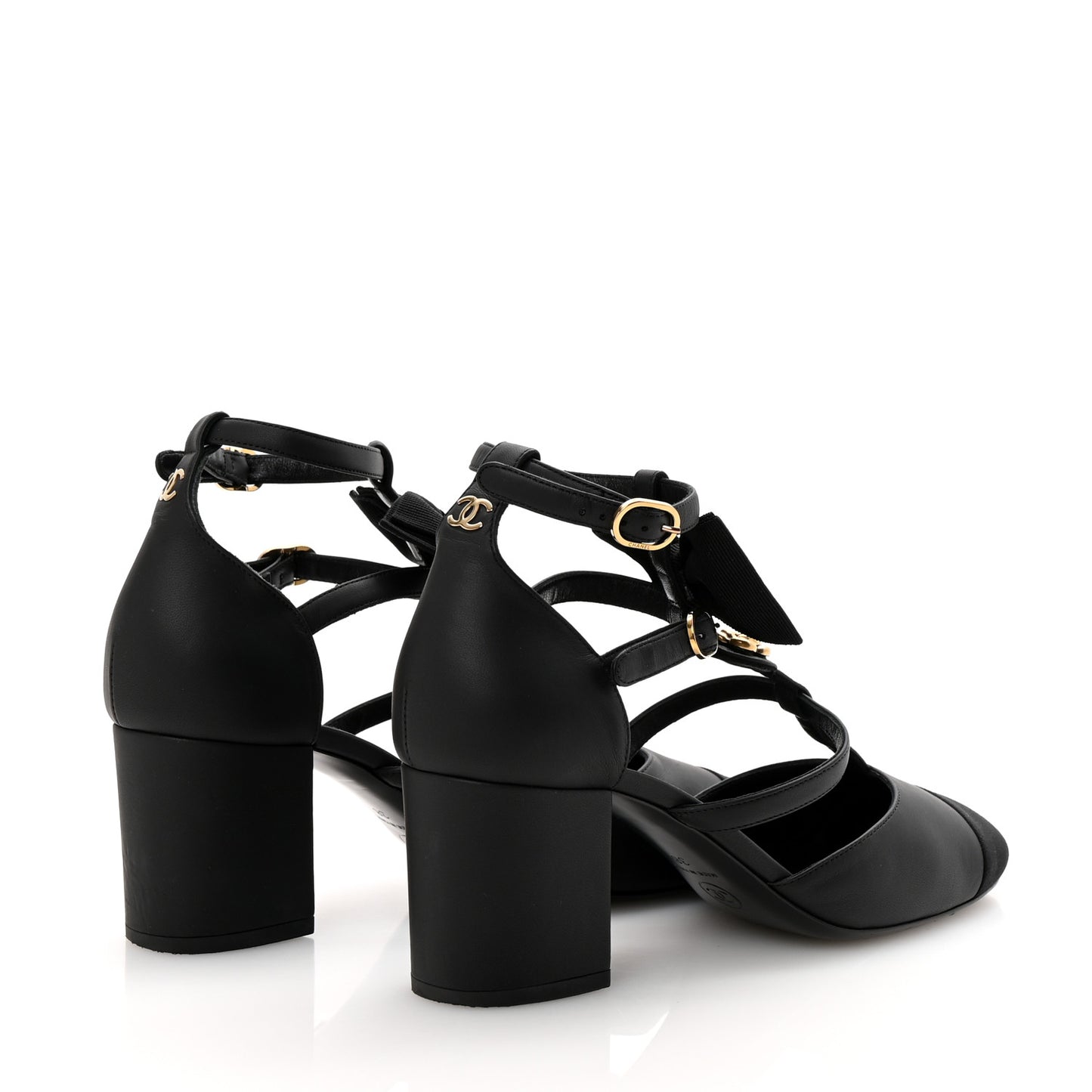 Lambskin Grosgrain Cap Toe Camellia Mary Jane Pumps 38 Black