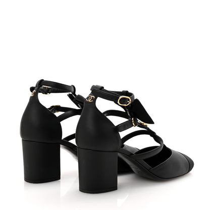 Chanel Lambskin Grosgrain Cap Toe Camellia Mary Jane Pumps 38 Black 5 of 11