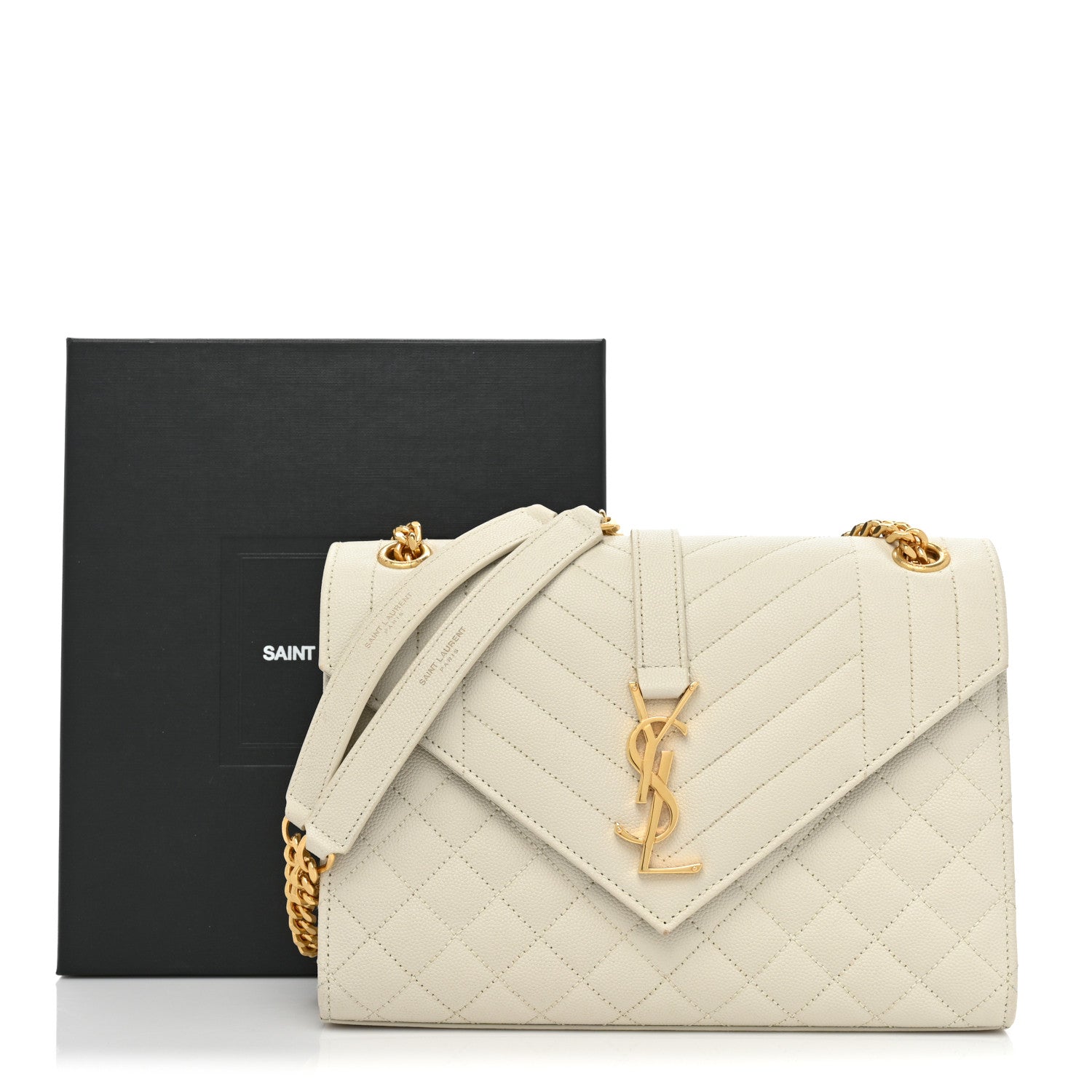 Saint Laurent Grain De Poudre Textured Mixed Matelasse Medium Triquilt Monogram Satchel Crema Soft 16 of 16