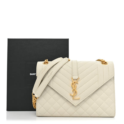 Saint Laurent Grain De Poudre Textured Mixed Matelasse Medium Triquilt Monogram Satchel Crema Soft 16 of 16