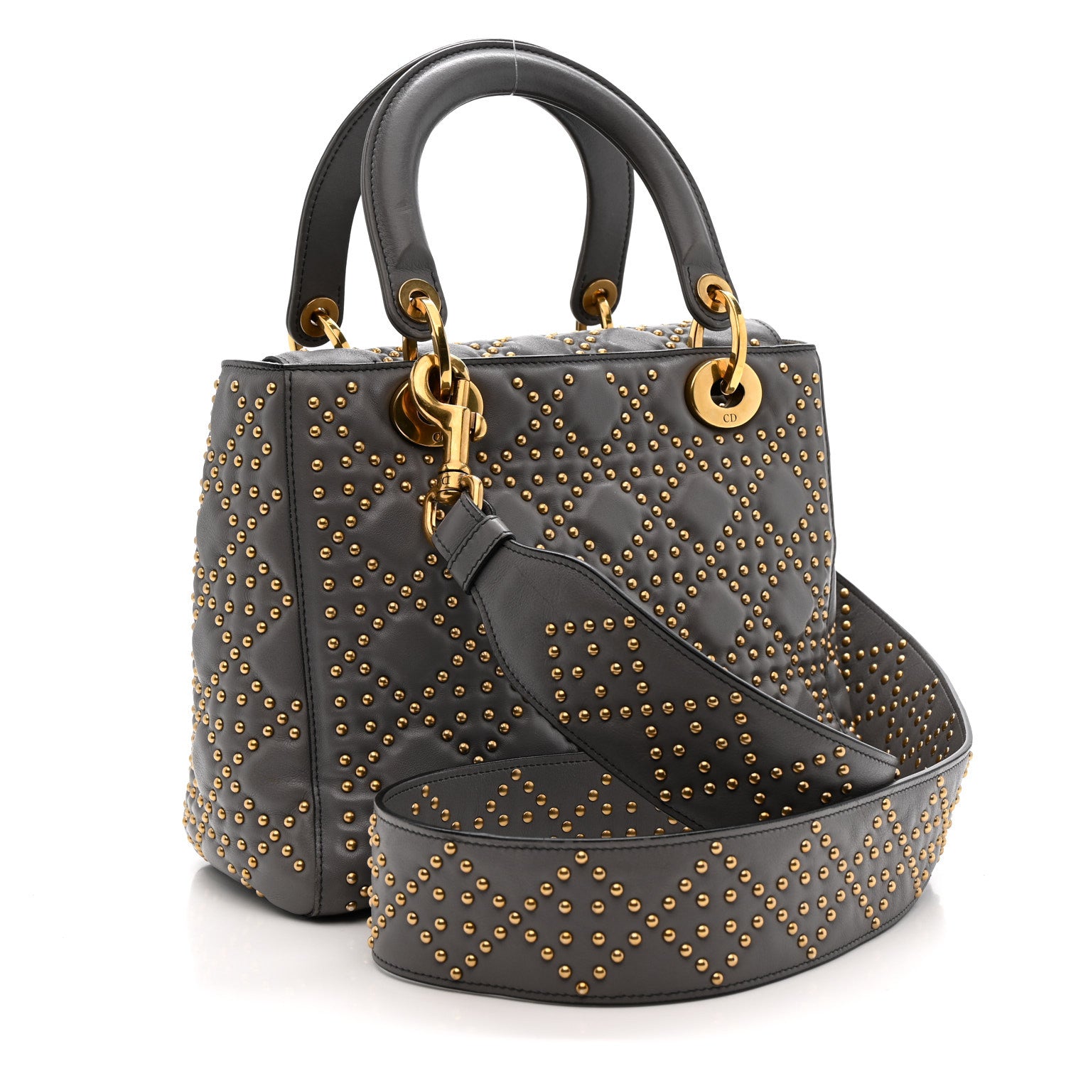 Christian Dior Calfskin Cannage Studded Medium Supple Lady Dior Grey 3 of 14