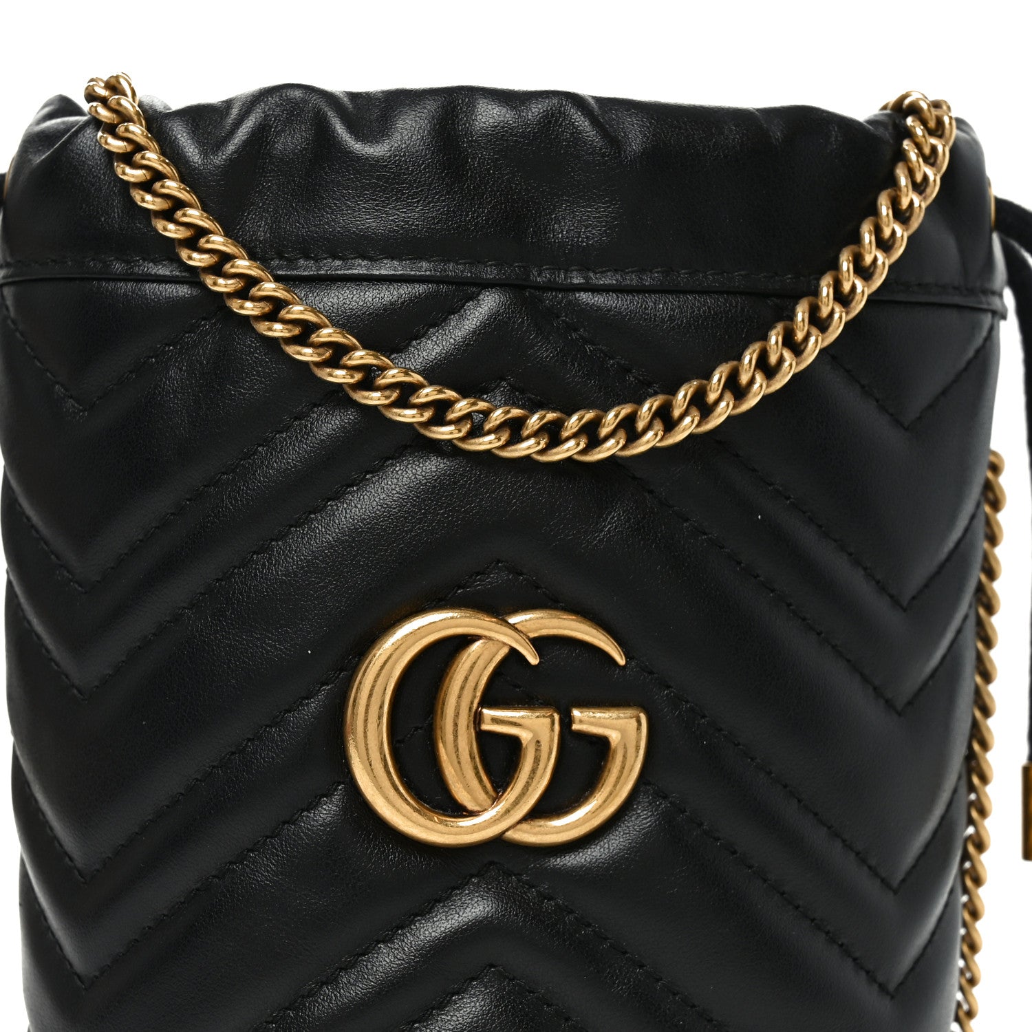Gucci Calfskin Matelasse Mini GG Marmont 2.0 Bucket Bag Black 8 of 10
