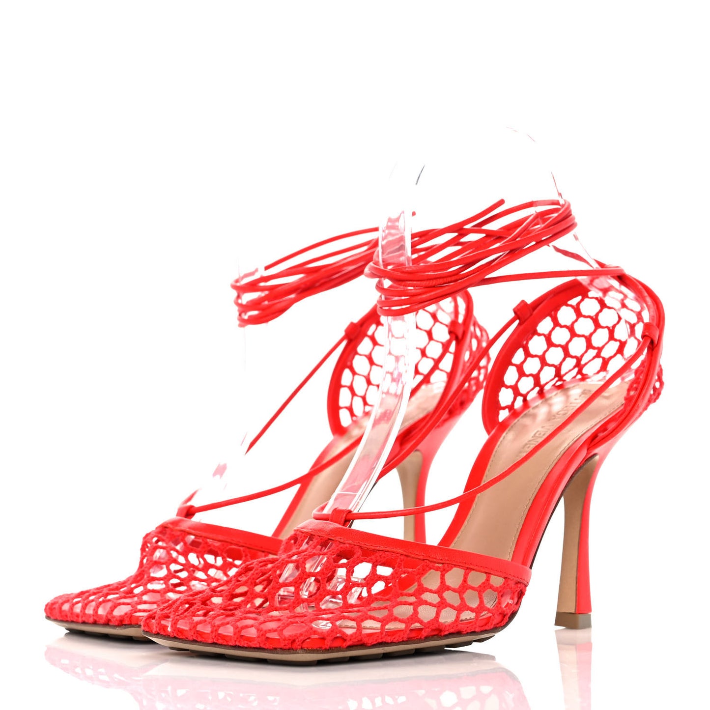 Mesh Nappa Stretch Ankle Tie Sandals 37 Tomato