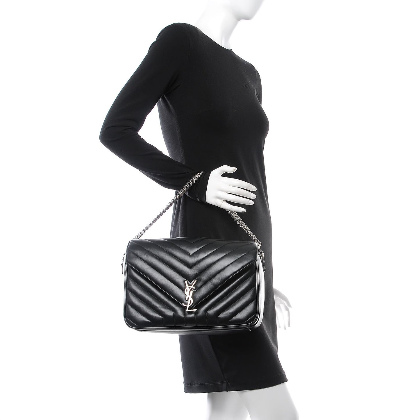Calfskin Y Quilted Monogram Loulou Shoulder Bag Black