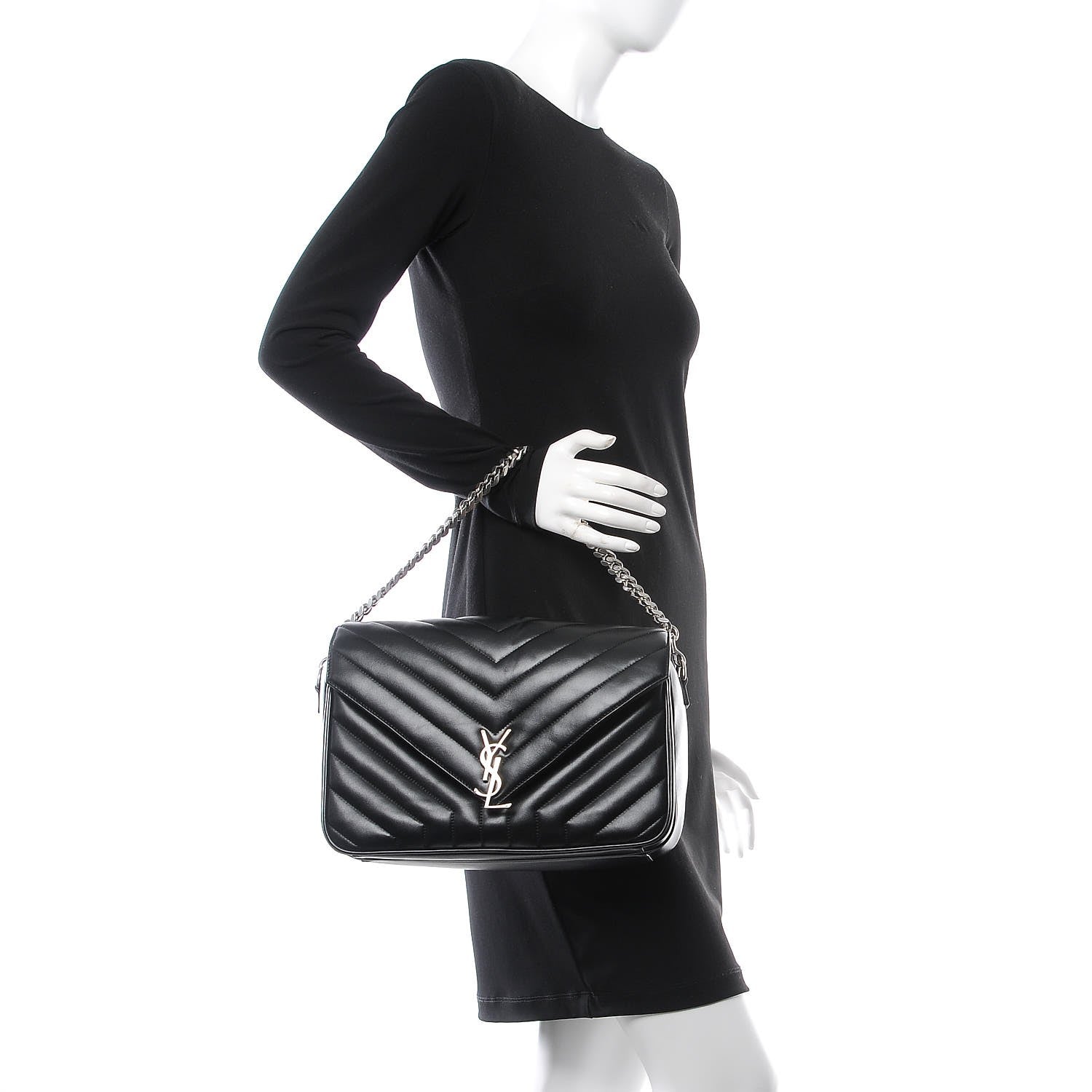 Saint Laurent Calfskin Y Quilted Monogram Loulou Shoulder Bag Black 2 of 9