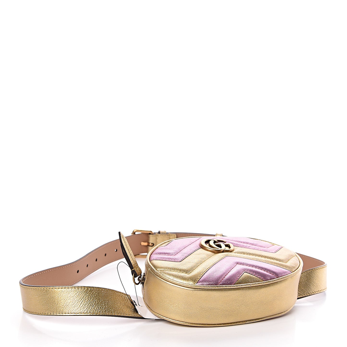 Metallic Nappa Matelasse Heart GG Marmont Belt Bag 95 38 Oro Vecchio Rosa