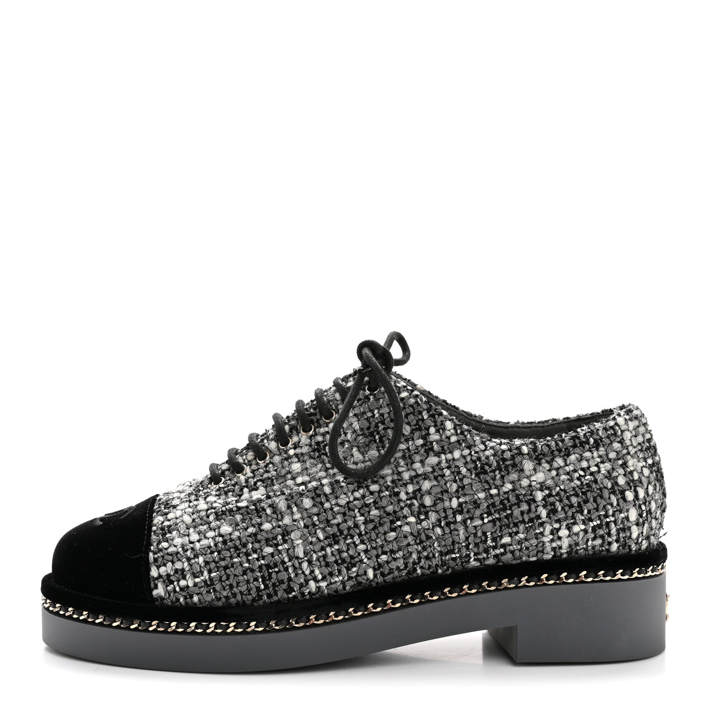 Tweed Suede CC Lace Up Oxfords 38.5 Grey Black