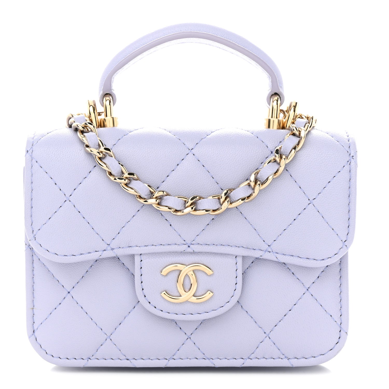 Chanel Lambskin Quilted Top Handle Flap Coin Purse With Chain Light Purple 1 of 12