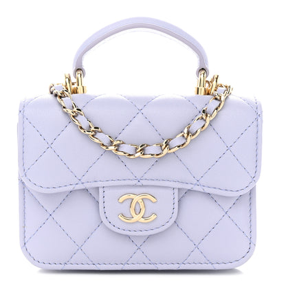Chanel Lambskin Quilted Top Handle Flap Coin Purse With Chain Light Purple 1 of 12