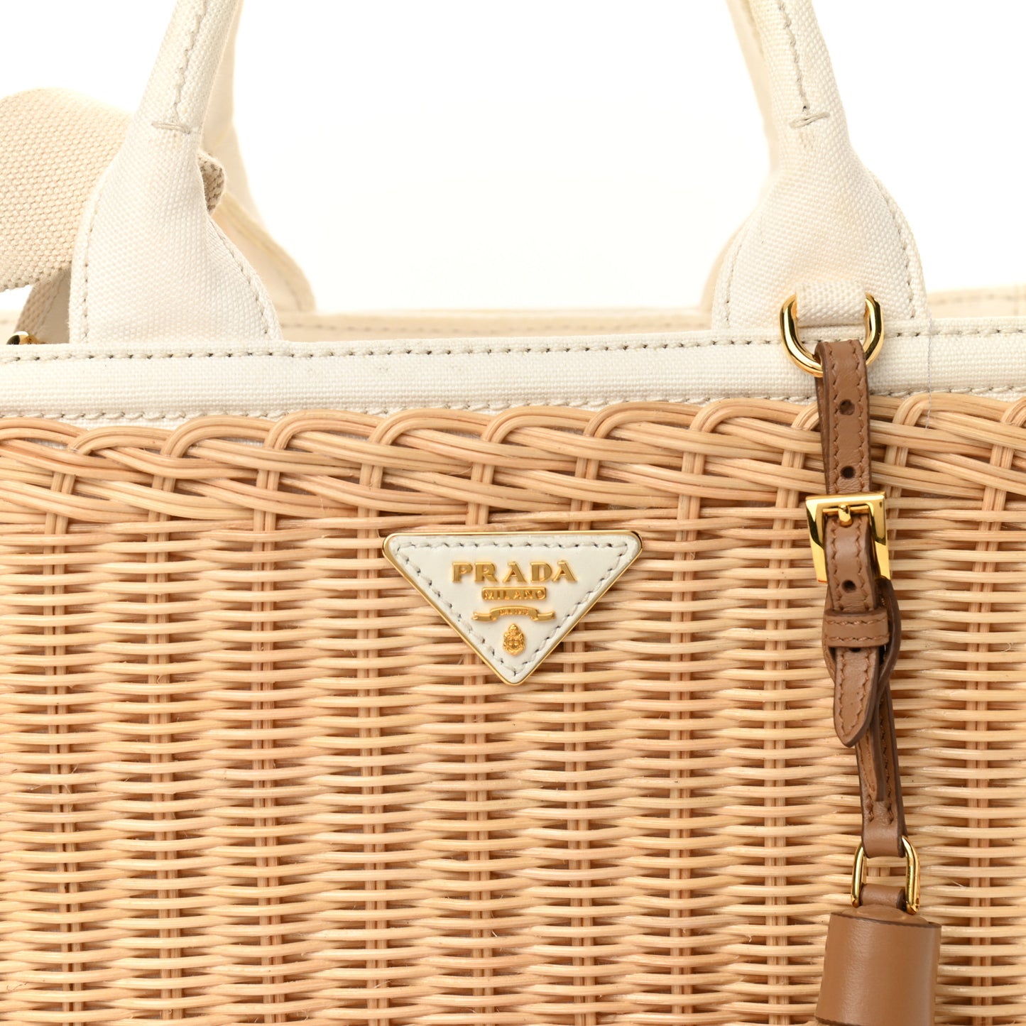 Canvas Wicker Shoulder Bag White Tan