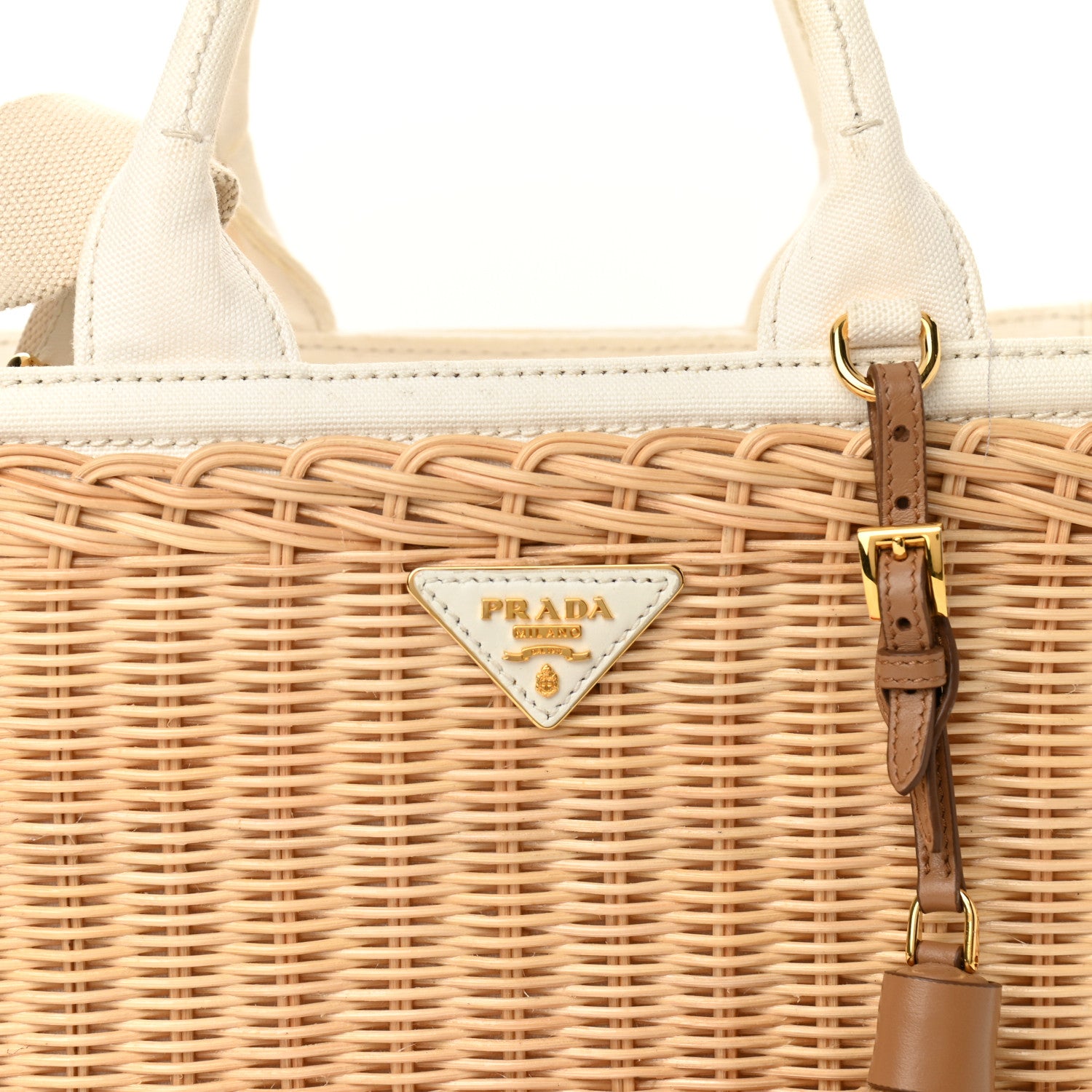 Prada Canvas Wicker Shoulder Bag White Tan 6 of 12