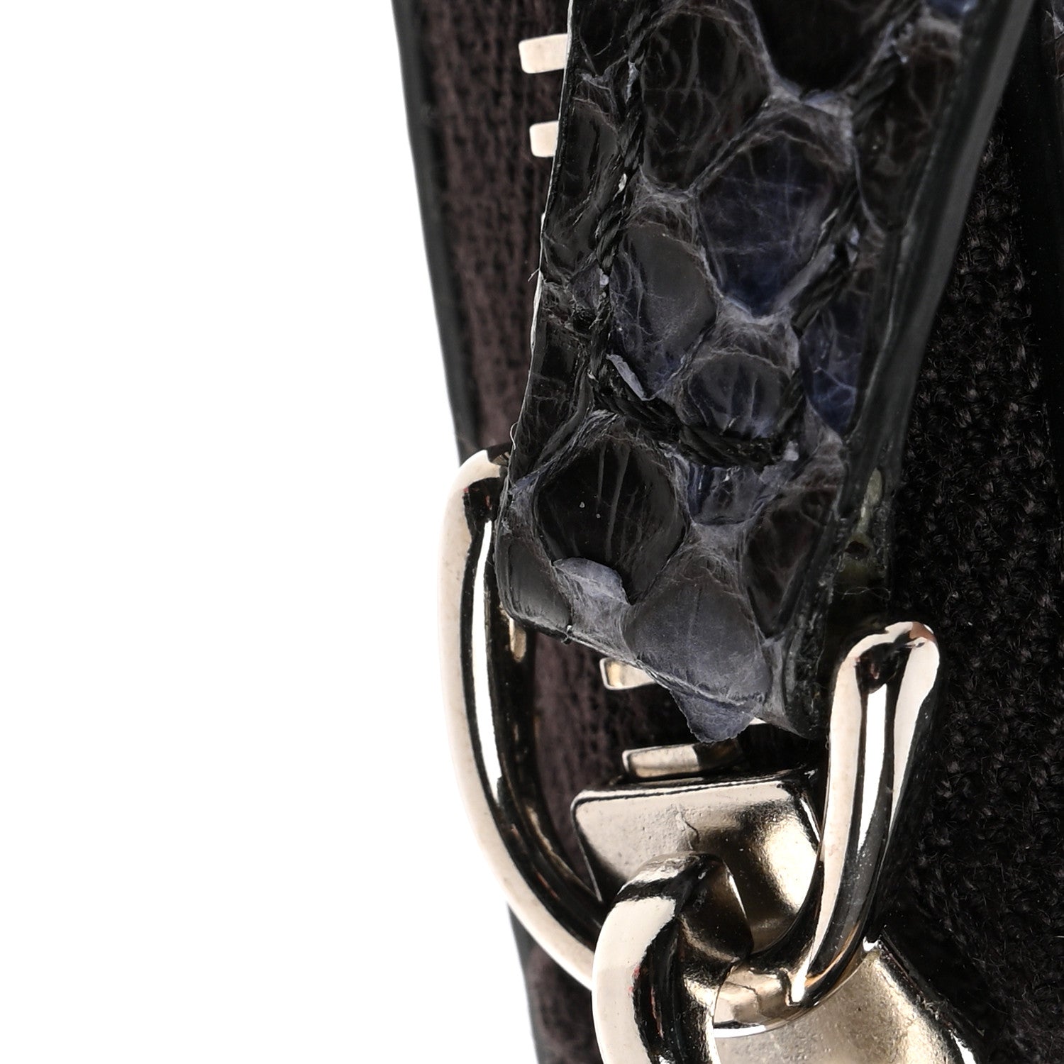 Fendi Snakeskin Metal Monster Eyes Zip Around Wallet Navy 11 of 12