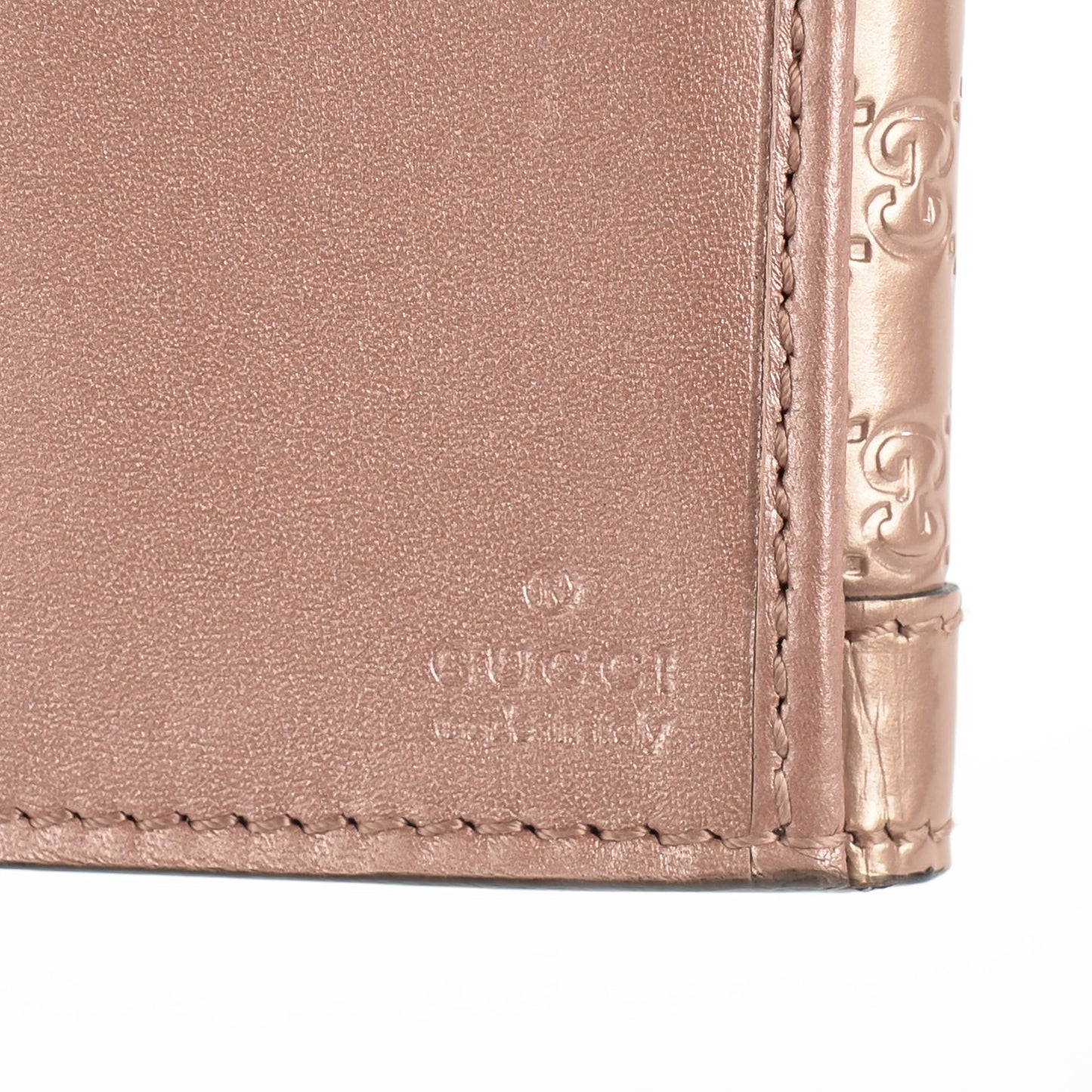Patent Guccissima Script Continental Wallet Rose Beige