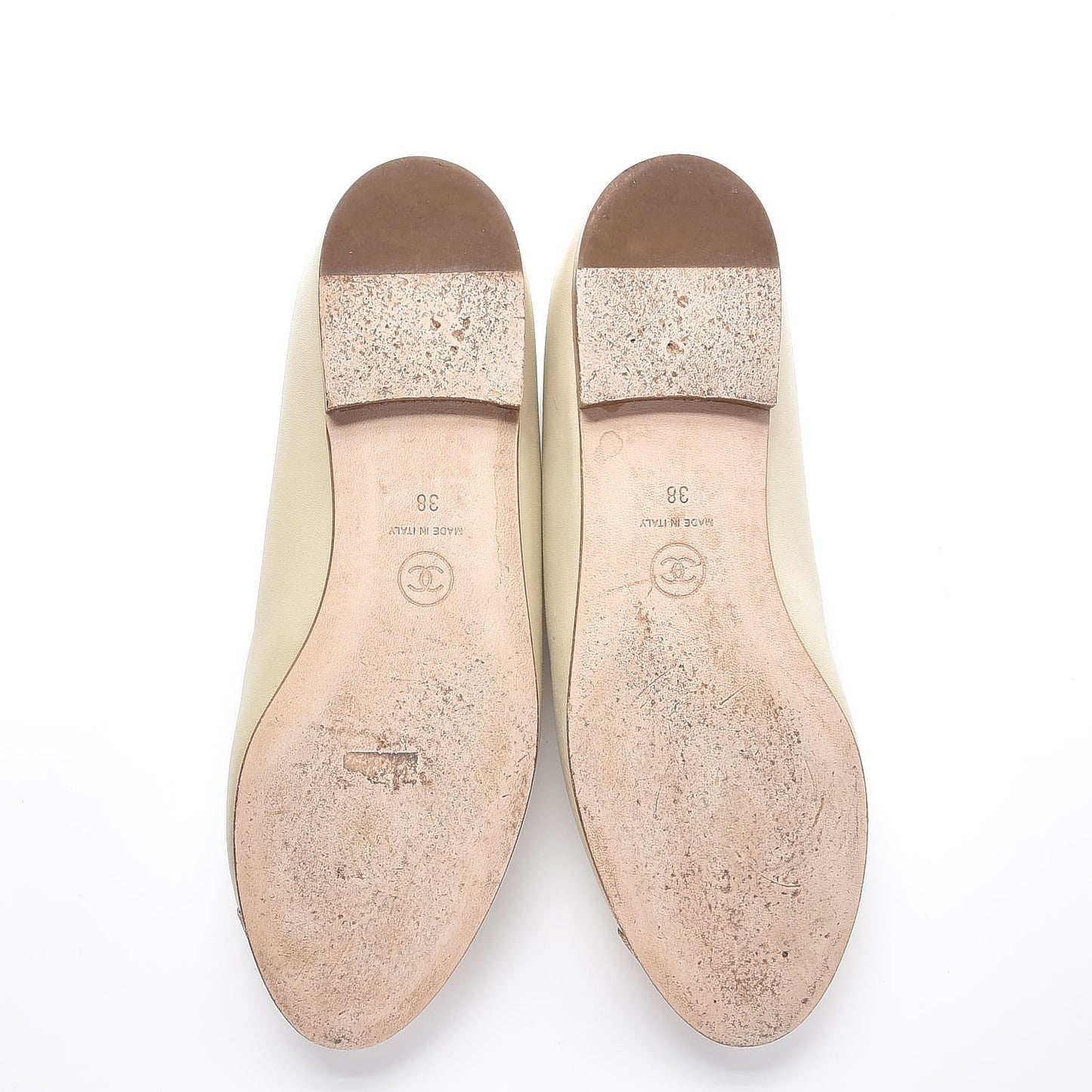 Lambskin Metallic Cap Toe Crystal CC Ballet Flats 38 Light Beige