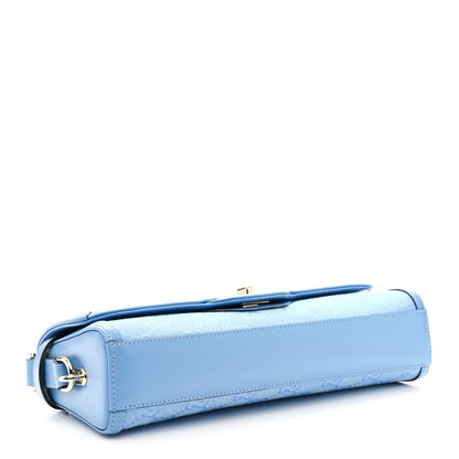 Gucci GG Monogram Textured Dollar Calfskin Small Luce Shoulder Bag Blue 4 of 10