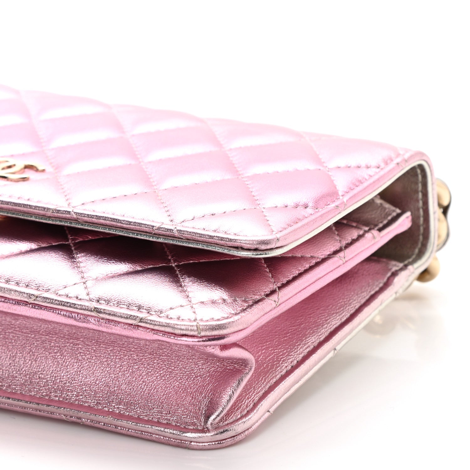 Chanel Gradient Metallic Lambskin Quilted Like A Wallet Wallet On Chain WOC Gold Pink 11 of 11