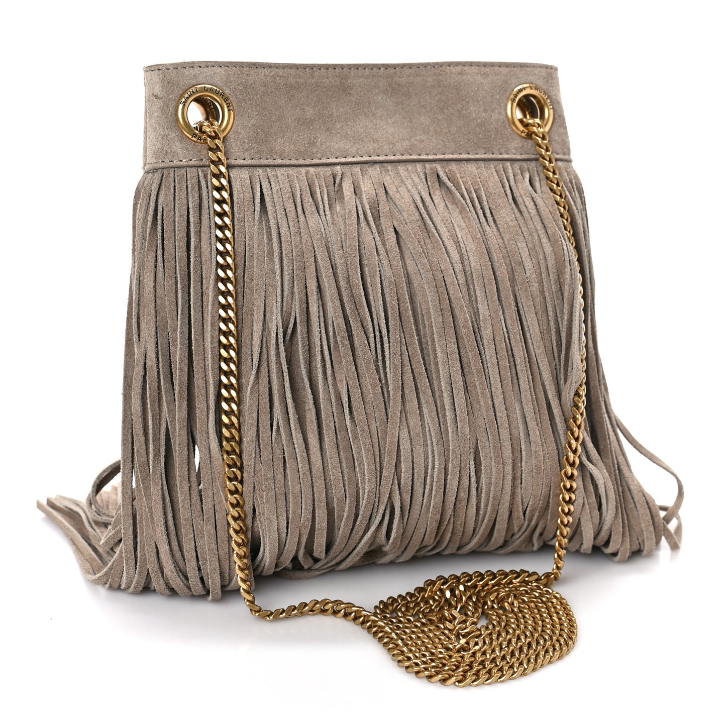 Suede Calfskin Small Grace Fringed Hobo Bag Dusty Grey