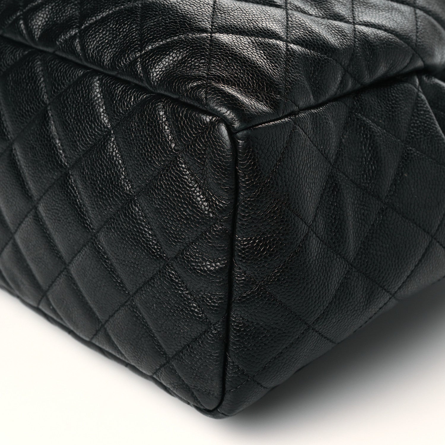 Chanel Caviar Flat Quilted CC Chain Bucket Drawstring Bag Black 10 of 11