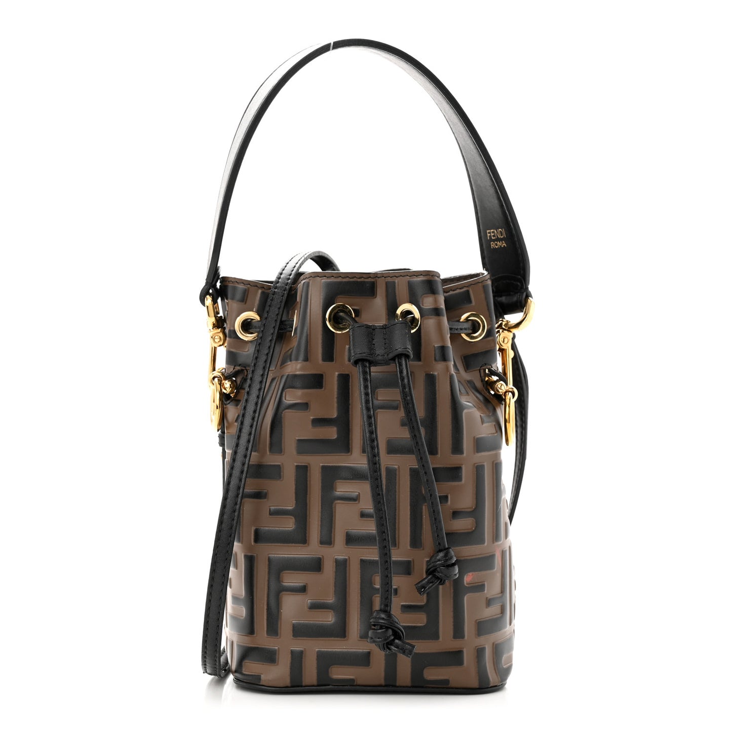 Vitello Liberty F is Fendi Bi-Color FF 1974 Embossed Mini Mon Tresor Bucket Bag Maya Black