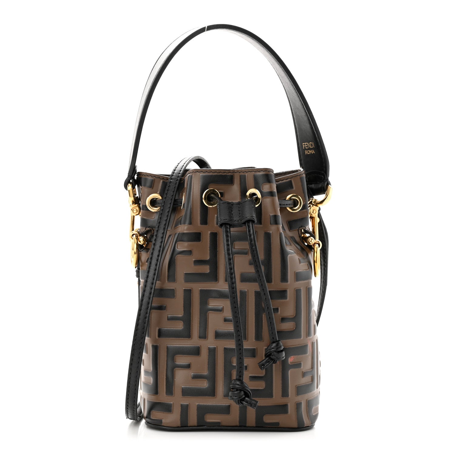 Fendi Vitello Liberty F is Fendi Bi-Color FF 1974 Embossed Mini Mon Tresor Bucket Bag Maya Black 1 of 14