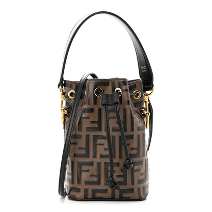 Fendi Vitello Liberty F is Fendi Bi-Color FF 1974 Embossed Mini Mon Tresor Bucket Bag Maya Black 1 of 14