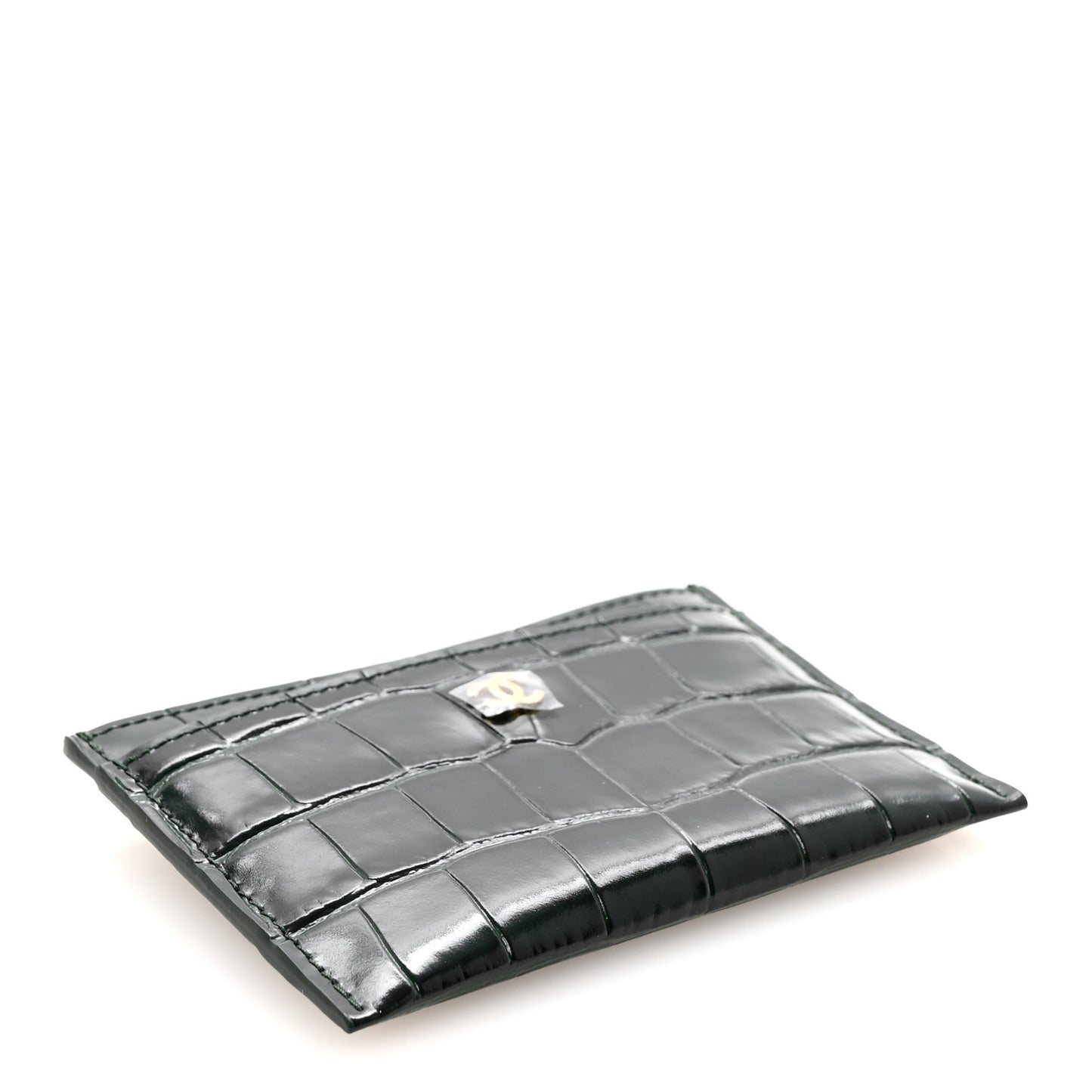 Calfskin Crocodile Embossed Crococo Card Holder Emerald