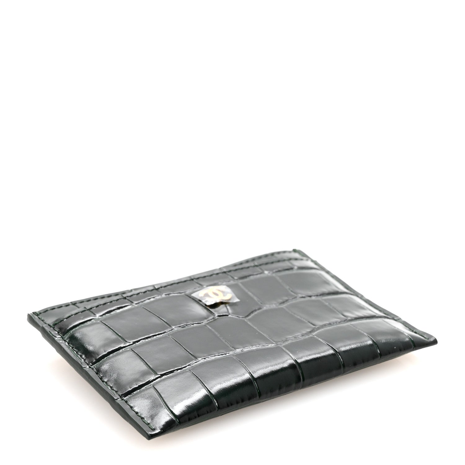 Chanel Calfskin Crocodile Embossed Crococo Card Holder Emerald 4 of 8