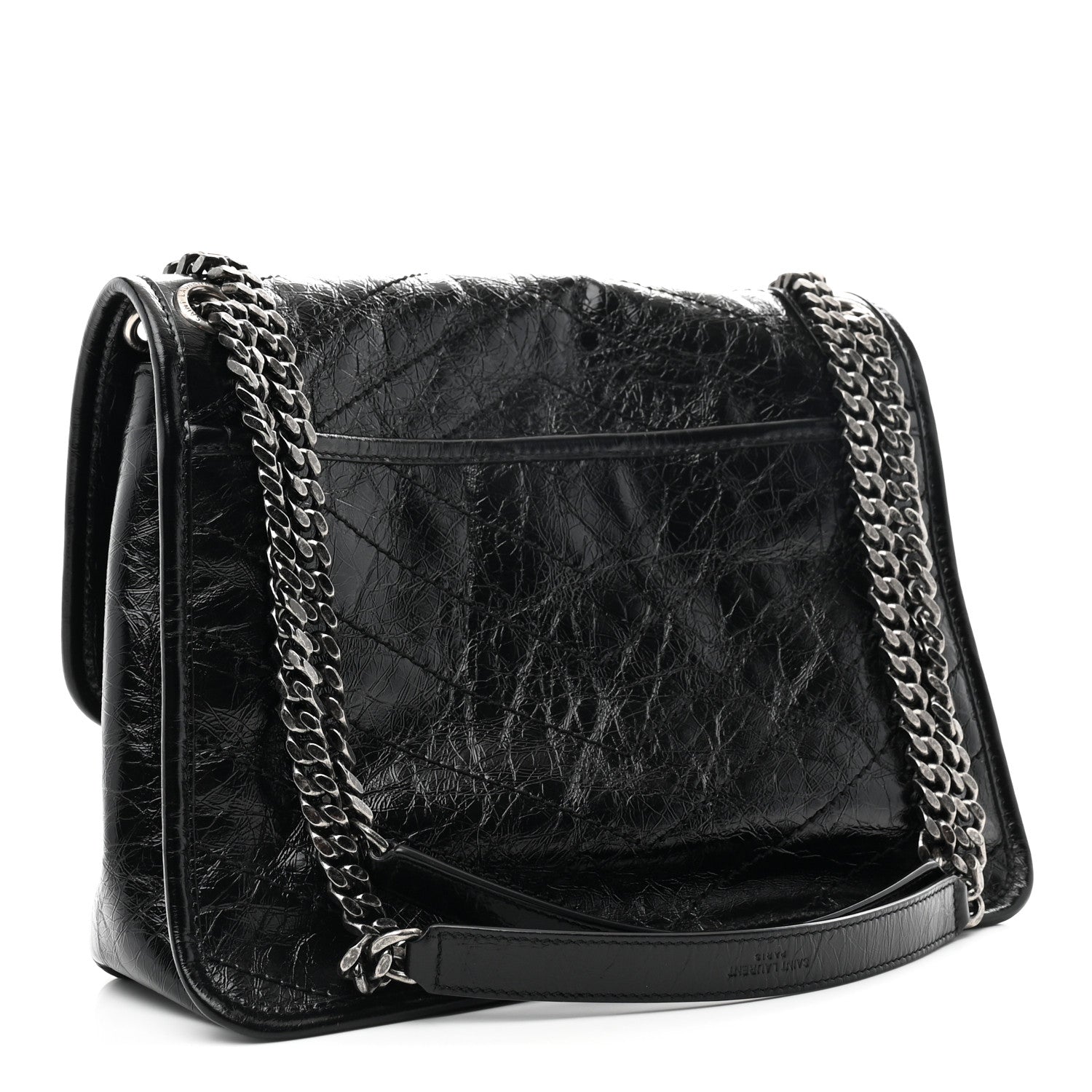 Saint Laurent Crinkled Calfskin Matelasse Monogram Medium Niki Chain Satchel Black 3 of 10