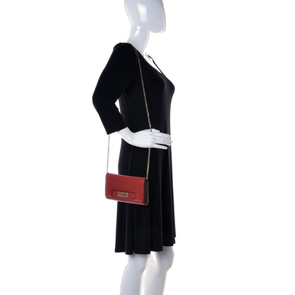 Christian Dior Grained Lambskin J'adior Croisiere Chain Wallet Red 2 of 9